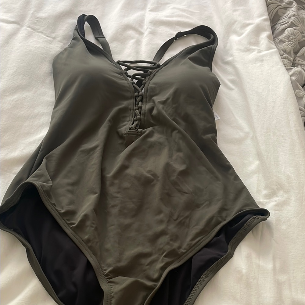 NWT Michael Kors Olive Green Lace-Up Swimsuit